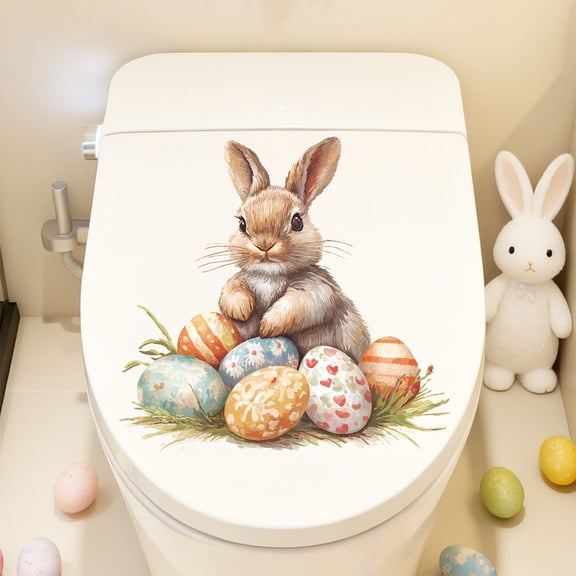 Meggemo Easter Holiday Decor Stickers Removable Adhesive Decals for Toilet Seat and Bathroom Surface Festive Spring Design