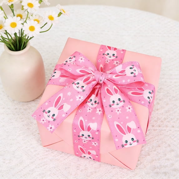 Meggemo Easter Ribbon Bunny Egg Satin Edge Strip Craft Gift Wrapping Decorative Bow Trim Floral Arrangement Spring Holiday Party Supply