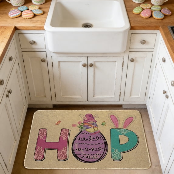 Meggemo Easter Theme Area Rug Bunny Egg Pattern Linen Absorbent Doormat Entryway Living Room Bedroom Non Slip Washable Home Decor Holiday Festive Accent