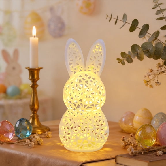 Meggemo Easter Themed Bunny Silhouette Cutout Lantern with LED Light for Indoor Outdoor Ambiance