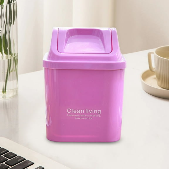 Meggemo Flip Top Mini Desktop Trash Can Plastic Waste Bin with Lid for Home Kitchen Tabletop Paper Scrap Sundries Disposal Tidy Storage