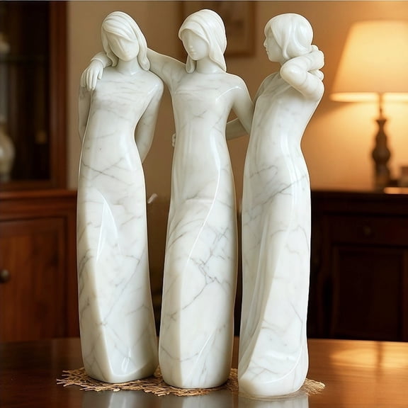 Meggemo Friendship Marble White Texture Sister Figurine Handmade Craft Decorative Sculpture Home Desktop Table Accent Valentines Gift Meaningful Keepsake