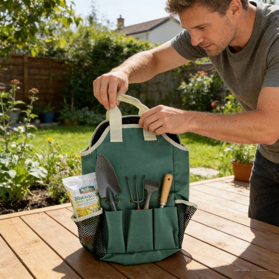 Meggemo Garden Tool Organizer Tote Bag Multi Pocket Hand Tool Holder Storage Caddy Rolling Apron for Pruning Weeding Planting