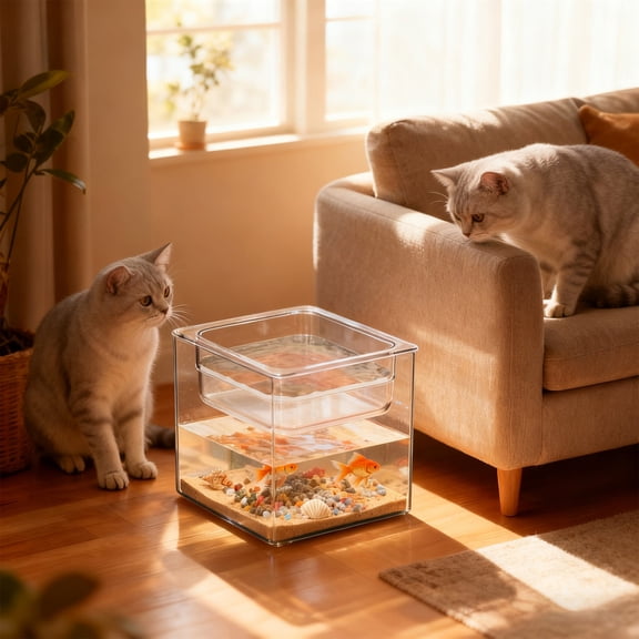 Meggemo Glass Fish Tank with LED Lighting for Small Aquatic Pets Home Office Decor Includes Filter and Starter Care Kit Essentials