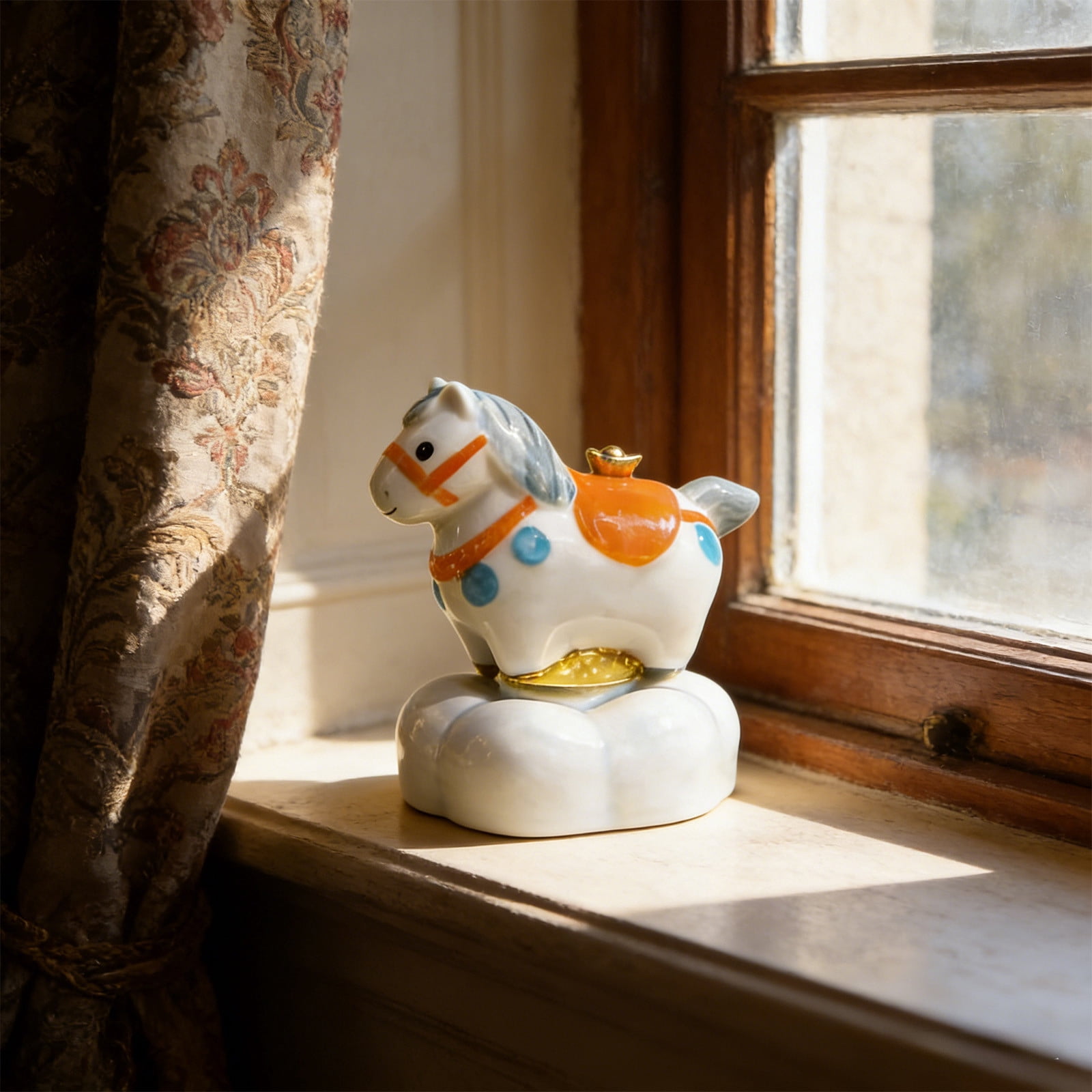 Meggemo Gold Ingot Tang Horse Manually Rotating Sculpture Feng Shui ...