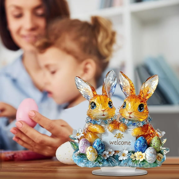 Meggemo Happy Colorful Bunny Figurine Flat Acrylic Tabletop Decorations Bright Colors For Home Party Dining Table Coffee Table Indoor Festive Easter Decor