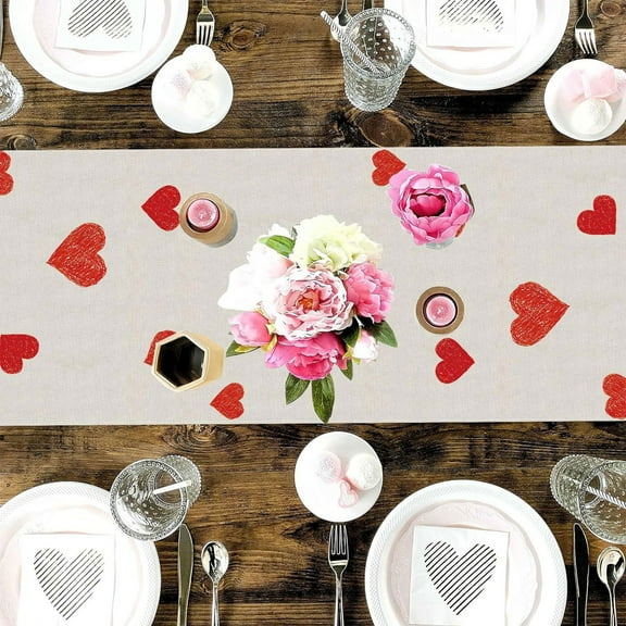 Meggemo Heart Shaped Table Runner Valentine's Day Wedding Anniversary Decor Romantic Accent for Dining Room Living Room Table Sweet Addition to Date Night Celebration Gatherings