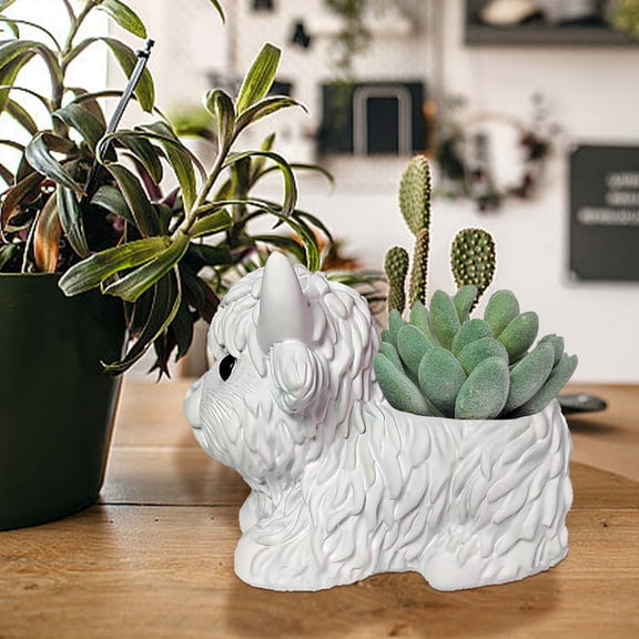 Meggemo Highland Cow Plant Pot Figurine Ceramic Flower Holder Home Office Desk Decor White