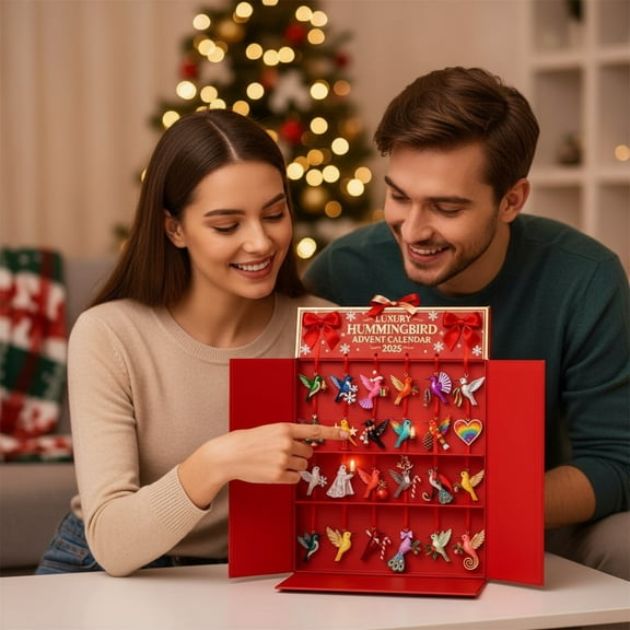 Meggemo Hummingbird Advent Calendar Holiday Season Countdown Calendar Reusable Xmas Decorative Keepsake for Home Table Mantle Celebrations
