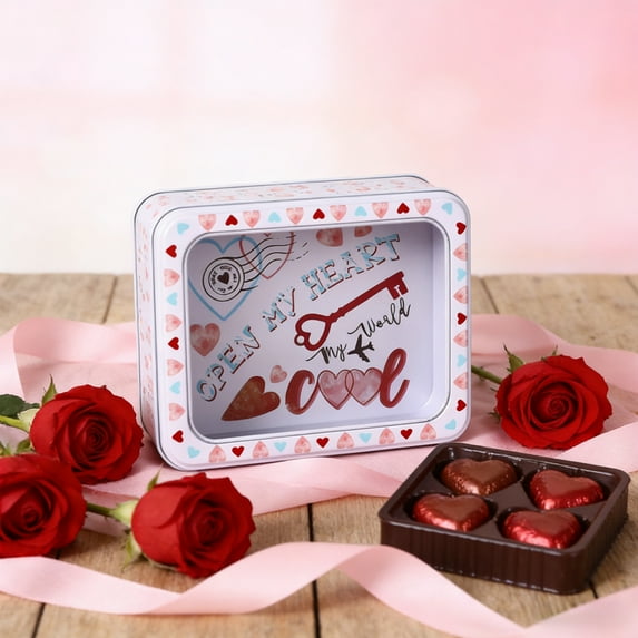 Meggemo Iron Gift Box Moistureproof Tin Box for Candy Baking Cookie Biscuit Heart Shaped Storage Box Romantic Festive Present Packaging Container