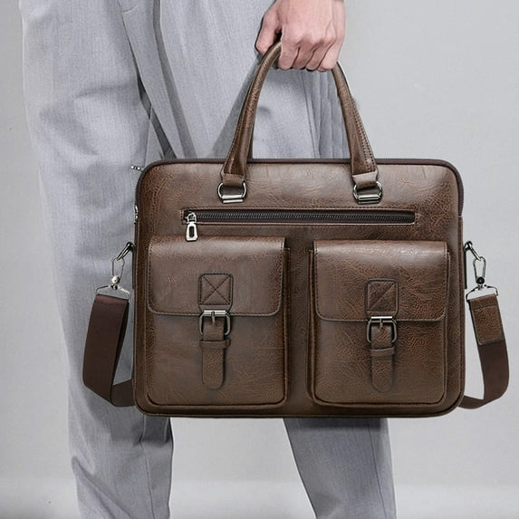 Meggemo Men's Handheld Briefcase Laptop Crossbody Bag Business Casual Travel Office Single Shoulder Bag for Work Business Trips