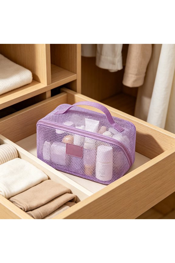 Mesh Travel Toiletry Bag Large Capacity Lightweight Cosmetic Organizer with Handle for Gym Home Bathroom 9.8x4.7x4.3 Inch