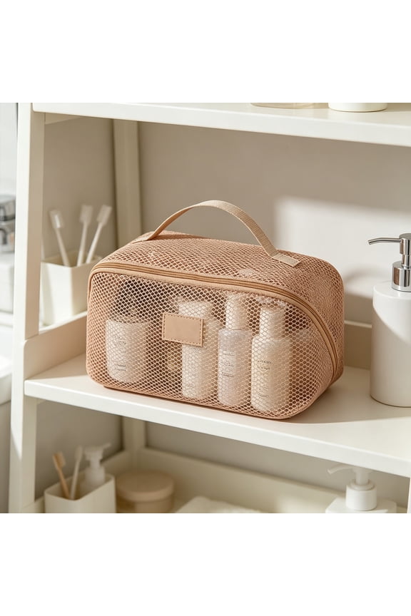 Mesh Travel Toiletry Bag Large Capacity Lightweight Cosmetic Organizer with Handle for Gym Home Bathroom 9.8x4.7x4.3 Inch
