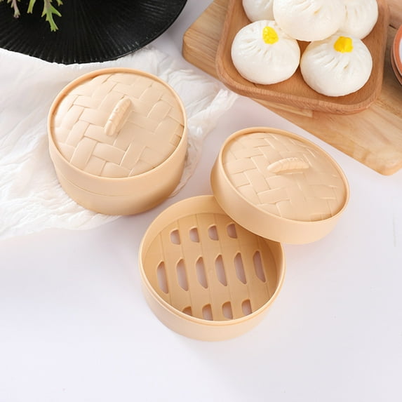 Meggemo Miniature Steamer Basket Model Decorative Dim Sum Food Replica Kitchen Countertop Accent Asian Cooking Decor Small Shelf Sitter