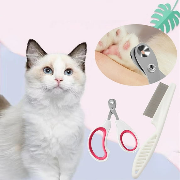 Meggemo Multi Function Pet Grooming Kit Comb and Nail Clipper Set Sharp Stainless Steel Blades Ergonomic Handle Safe Easy to Use for Dogs Cats Home Grooming