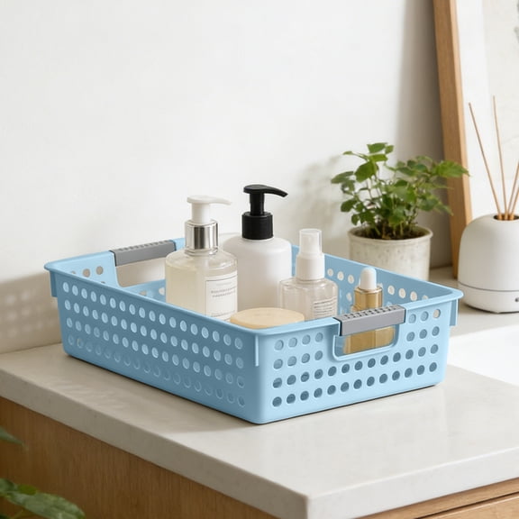 Meggemo Multi Purpose Storage Basket Bathroom Organizer Bin Durable Plastic Design for Home Kitchen Bathroom Toiletries Small Items