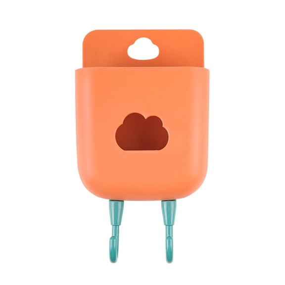 Meggemo No Drill Wall Mounted Storage Rack with Double Hooks Phone Charging Holder Small Items Organizer for Home Office Bedroom Tidy Solution