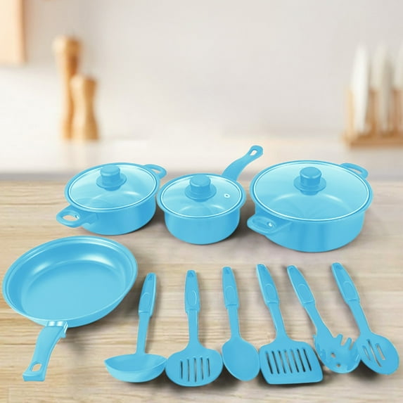 Meggemo Non Stick Cookware Set 13 Pieces Pots Pans Lids Utensils for Frying Boiling Simmering Home Kitchen Complete Cooking Set