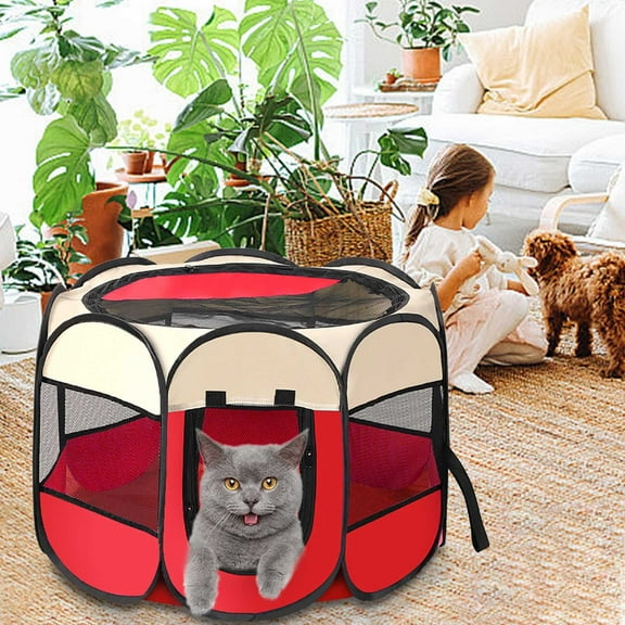 Meggemo Octagon Pet Playpen Tent Style Pet Cage Soft Fabric Breathable Design Spacious Play Area for Dogs Cats Indoor Outdoor Use Pet Containment Accessory