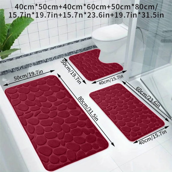 Meggemo Pebble Texture Bath Mat Set 3 Piece Non Slip Rubber Backing Massage Foot Pad for Bathroom Floor Shower Tub Quick Dry Absorbent Rug