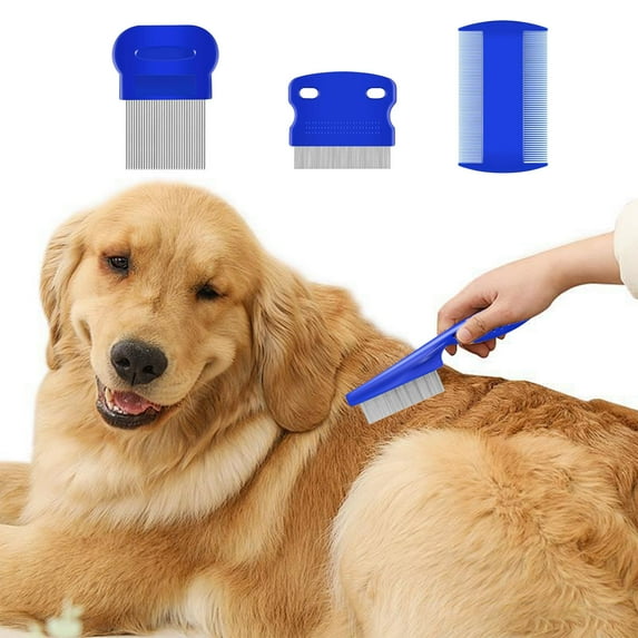 Meggemo Pet Grooming Brush Set 4 Pieces Stainless Steel Comb for Dogs Cats Includes Flea Comb Tear Stain Remover Dandruff Rake