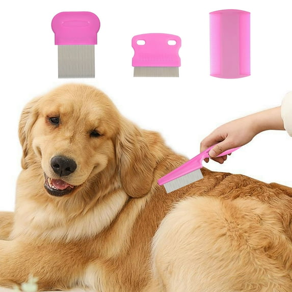 Meggemo Pet Grooming Brush Set 4 Pieces Stainless Steel Comb for Dogs Cats Includes Flea Comb Tear Stain Remover Dandruff Rake
