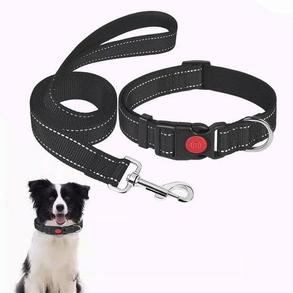 Meggemo Reflective Dog Collar and Leash 2 Piece Set Adjustable Nylon Material Visible in Low Light Outdoor Walking Pet Safety Accessory
