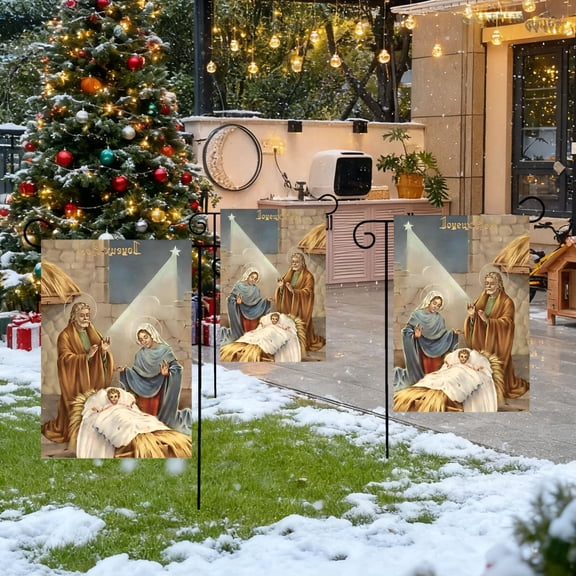 Meggemo Religious Christmas Garden Flag New Year Party Yard Decoration Double Sided Xmas Banner Winter Holiday Decor for Outdoor Lawn Porch