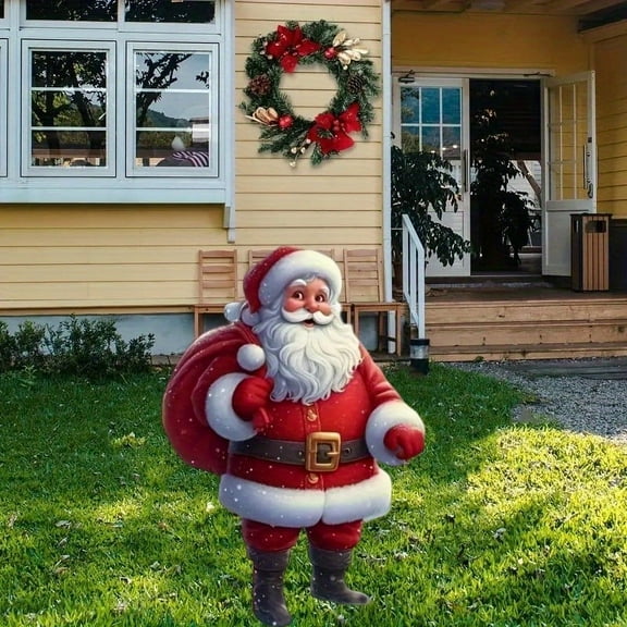 Meggemo Santa Claus Carrying Gifts Acrylic Garden Decoration Waterproof Wear Resistant Indoor Outdoor Potted Yard Ground Stake Hanging Ornament Holiday Home Decor