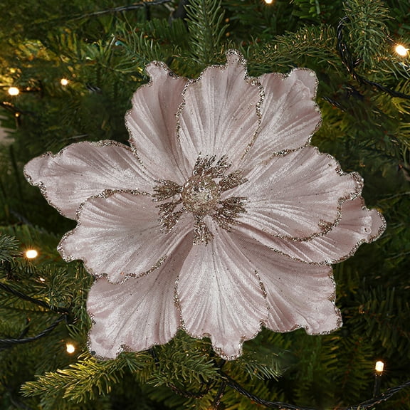 Meggemo Solid Color Glitter Christmas Artificial Flowers Individual OPP Bag Packaged Xmas Decorative Blooms Holiday Season Home Party Indoor Ornament