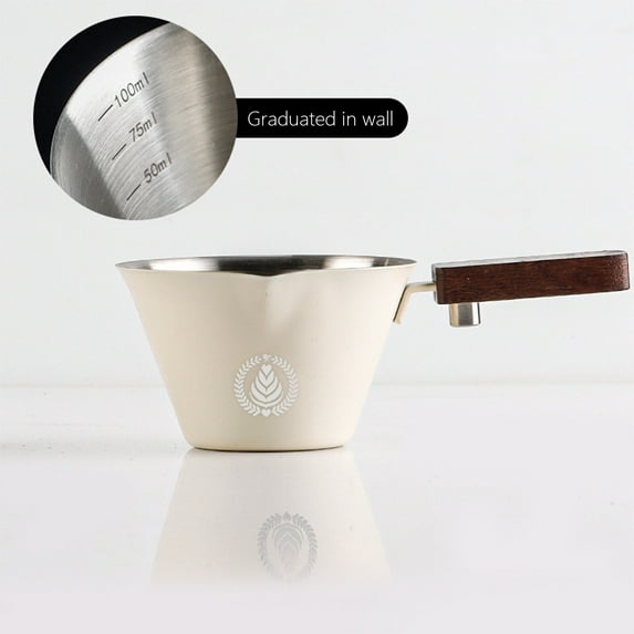 Meggemo Square Wood Handle Espresso Shot Glass With Scale Ceramic Measuring Cup For Coffee Extraction Home Bar
