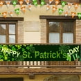 thumbnail image 1 of Meggemo St Patrick's Day Banner Festive Atmosphere Decor Green Clover Themed Hanging Banner For Home Party Garden Indoor Outdoor Holiday Celebrations Decor, 1 of 6