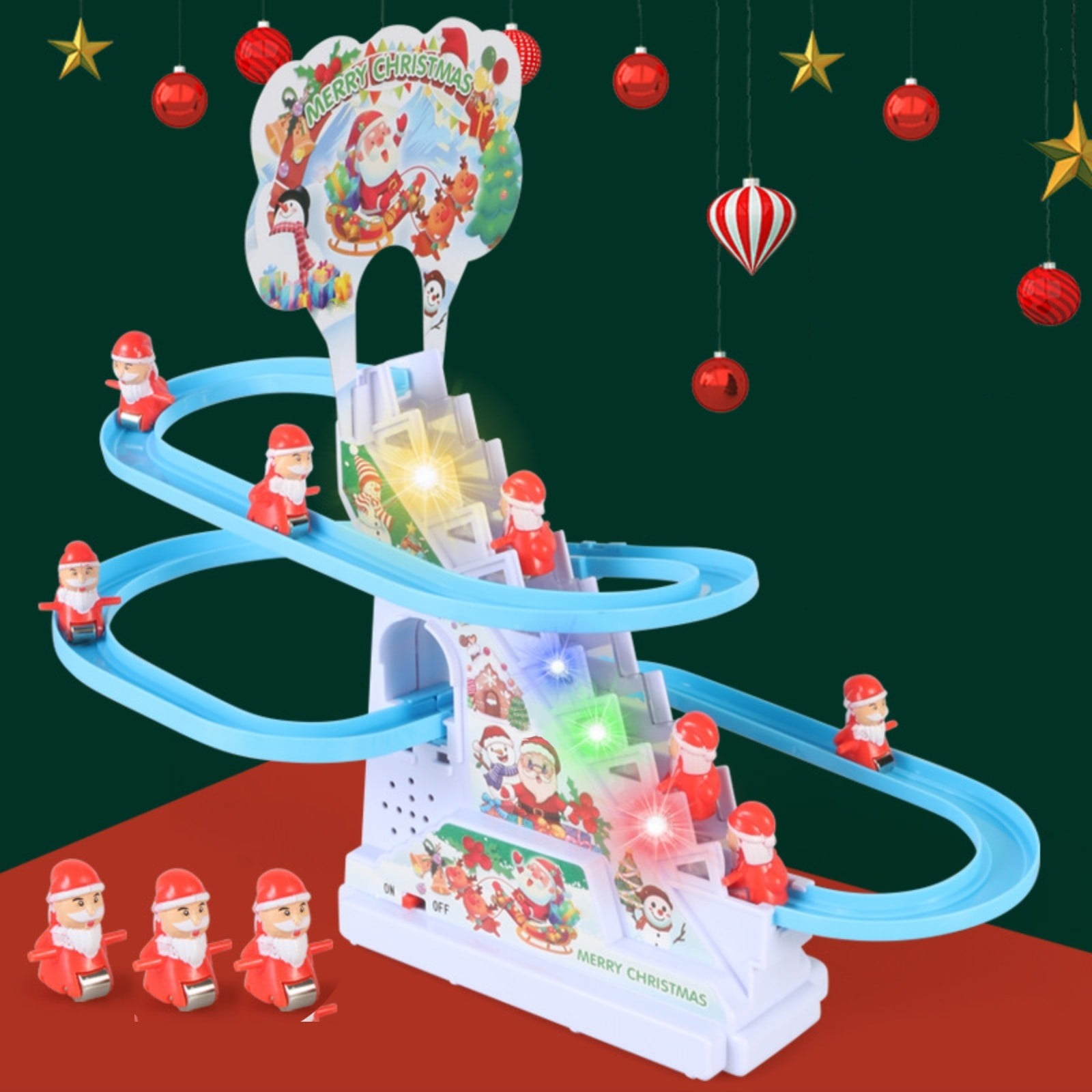 Image showcasing Meggemo Toys Santa Claus Slide Rail Car Automatic Stair Climbing Cute ...