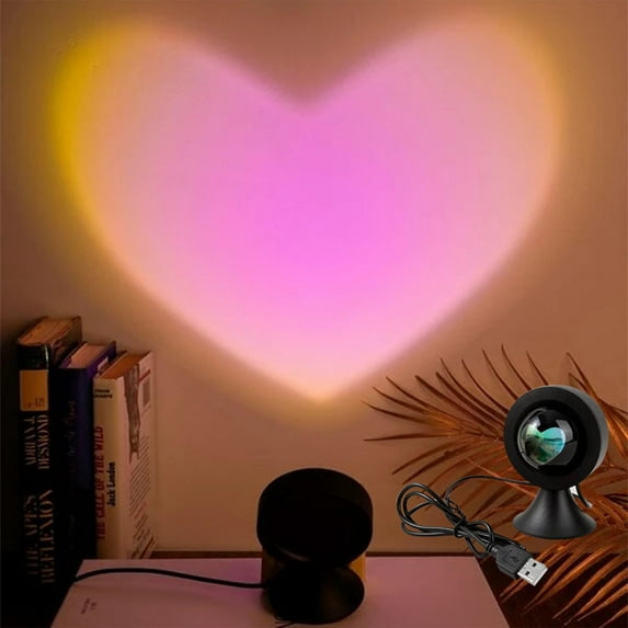 Meggemo USB Powered Valentine's Day Heart Projector LED Table Lamp Bedroom Ambiance Rainbow Light Decor Romantic Mood Lighting for Living Room Bedroom Proposal Date Night