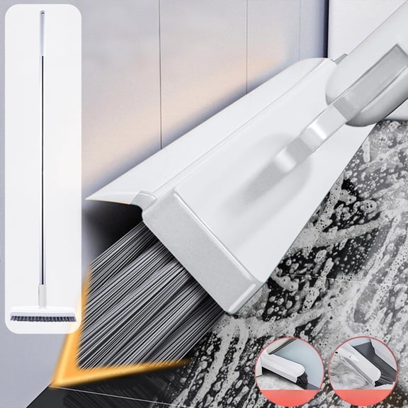 Meggemo V Shaped Floor Brush Angle Broom Heavy Duty Scrub Stiff Bristles Deck Scrubber with Long Handle for Patio Garage Driveway Concrete Cleaning