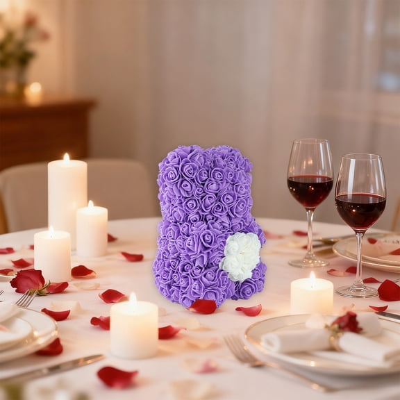 Meggemo Valentine Rose Bear Plush Toy Hugging Heart with Flowers Cute Gift for Anniversary Birthday Celebration