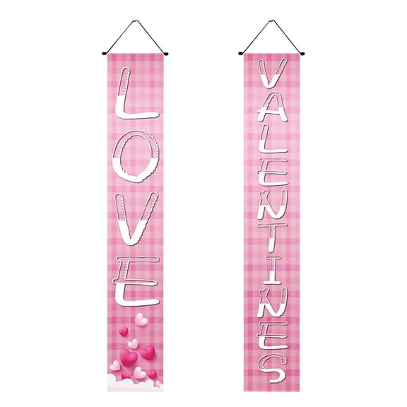 Meggemo Valentine's Day Decorative Banner Porch Couplet Hanging Scroll Romantic Home Front Door Festival Decoration Accessory