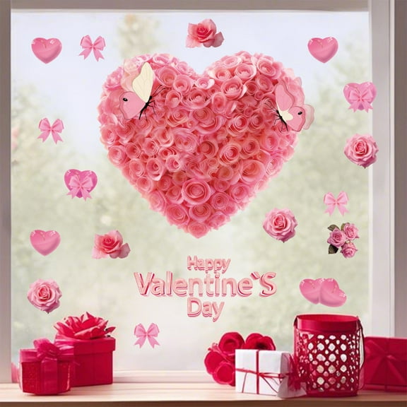 Meggemo Valentine's Day Decorative Static Stickers Wall Clings Mall Showcase Window Decor Home Entryway Festive Celebration Ambiance Accent Sweetheart Gift