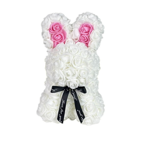 Meggemo Valentine's Day Preserved Flower Rose Rabbit Plush Toy Foam Bunny Gift Box Set Romantic Love Themed Birthday Present Cute Huggable Doll for Girlfriend Lover Sweet Surprise