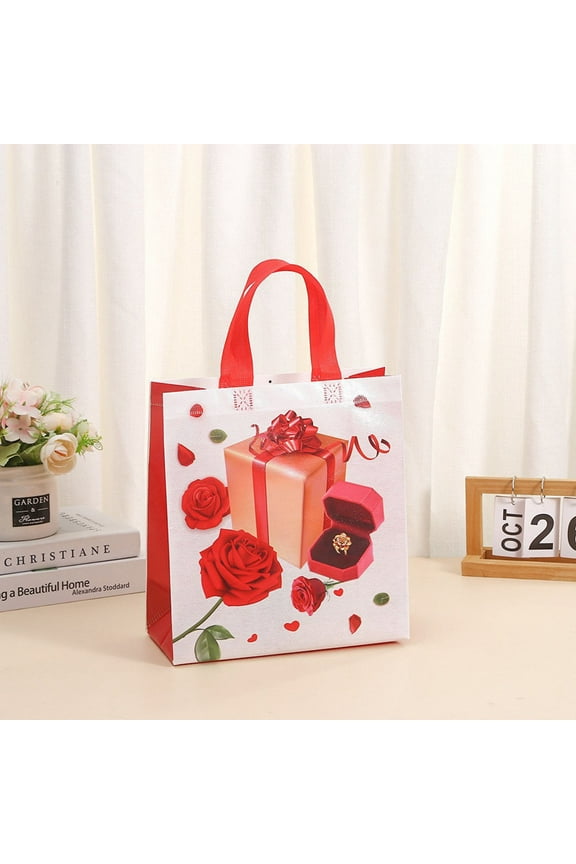 Valentine's Day Rose Gift Bag Non Woven Waterproof Tote Bag Romantic Love Themed Shopping Bag Gift Packaging Box with Handling Fee Presenting Gifts to Girlfriend Boyfriend Lover