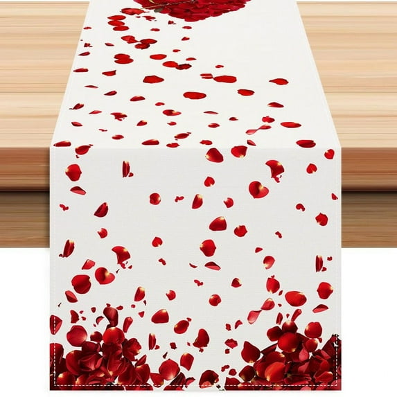 Meggemo Valentine's Day Table Runner Festival Decorative Tablecloth Heart Themed Accent for Dining Room Kitchen Table Perfect for Date Night Wedding Party Romantic Home Decor