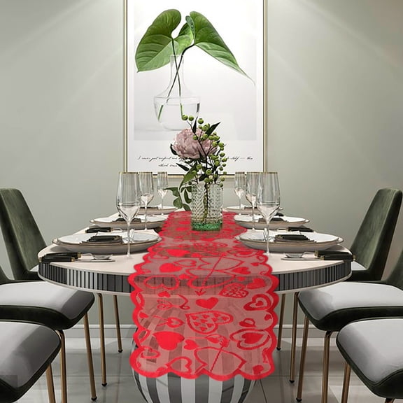 Meggemo Valentine's Day Table Runner and Placemat Cupid Arrow Heart Design Table Cloth Romantic Dining Table Decor Accessory