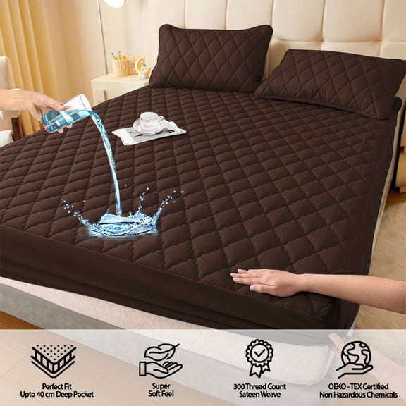 Meggemo Waterproof Fitted Bed Sheet Four Way Stretch Non Slip Deep Pocket All Around Protection 35.4x78.7 Inch