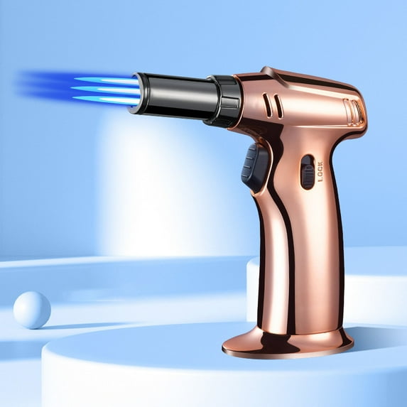 Meggemo Windproof Straight Blue Flame Lighter Torch 3 Flame No Gas Included for Outdoor BBQ Baking Camping Home Kitchen Ignition Tool