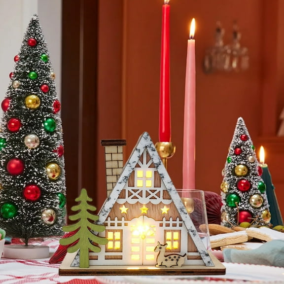 Meggemo Wooden Christmas Lighted Ornament Handcrafted Wood Craft Unique Xmas Party Decor for Home Holiday Atmosphere Shelves Mantle or Window Sills