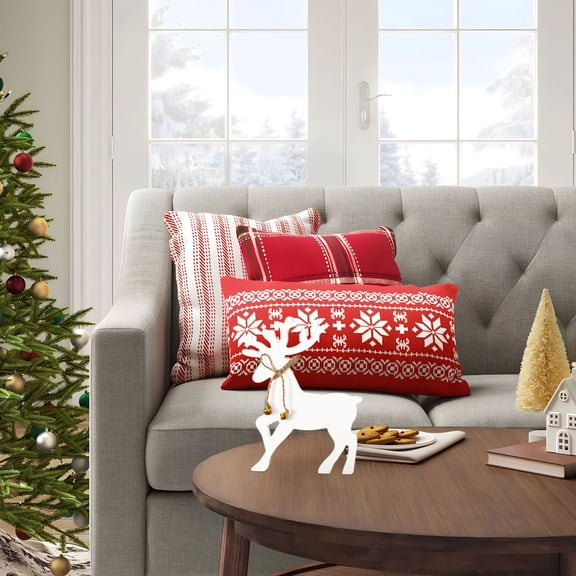 Meggemo Wooden Density Board White Bell Moose Ornament Christmas Decoration Tabletop Mantle Fireplace Window Decor for Holiday Season Indoor Party Festive Atmosphere