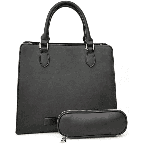 The Meghan - Black Lunch Satchel with Portable Utensils - Insulated Vegan Leather Lunch Bag for Work Office Picnic - Chic Designer Lunch Purse with Leakproof Zipper Closure and Adjustable Strap