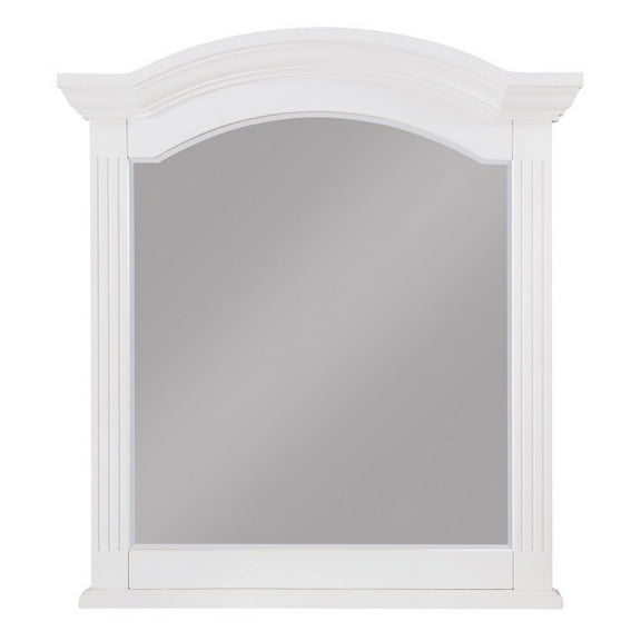 Meghan Collection Elegant White Mirror Frame with Routed Pilasters and Curved Top Framing