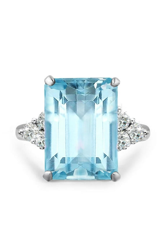 Meghan Markle & Princess Diana 20ctw Emerald Cut Aquamarine Color Cocktail Ring Inspired by Royal Wedding