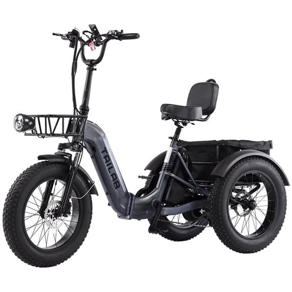 Meghna 20 inch Electric Tricycle 48V Max Speed 15 MPH Foldable 7 Speed Large Capacity Max Load 275 lbs Black